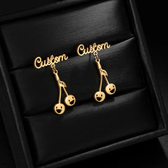 Custom Name Floral And Cherry Blossom Drop Earrings