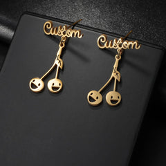 Custom Name Floral And Cherry Blossom Drop Earrings