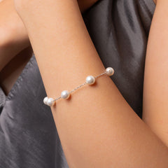 Dainty Gold Chain & Floating Pearl Station Bracelet