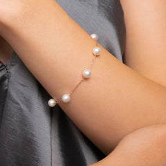 Dainty Gold Chain & Floating Pearl Station Bracelet