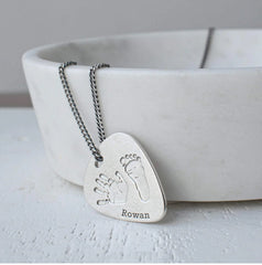 Personalized Baby Hand and Footprint Guitar Pick Necklace
