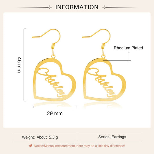 Custom Minimalist Heart Name Droop Earrings