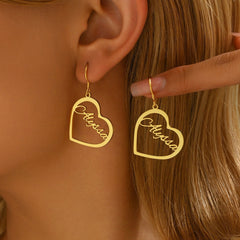 Custom Minimalist Heart Name Droop Earrings