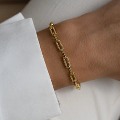 Dainty Paperclip Chain Bracelet with CZ Accents