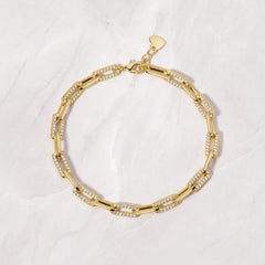 Dainty Paperclip Chain Bracelet with CZ Accents