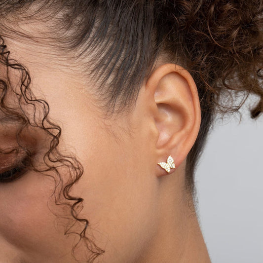 Jeluxa Elegant Butterfly Stud Earrings – 18K Gold Plated with CZ Stones