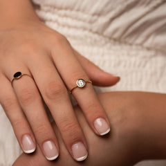 Personalized Initial Signet Ring with Black Enamel Stacker