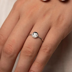 Personalized Initial Signet Ring with Black Enamel Stacker