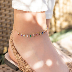 Minimalist Multi Color Stone Anklet For Girls