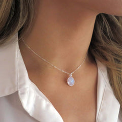 Checker Cutting Natural Rainbow Moonstone Pendant Necklace