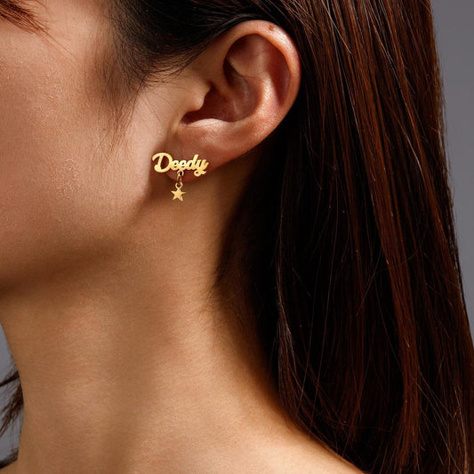 Custom Name Star Drop Stud Earrings