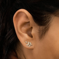 Nature Inspired Delicate Leaf Ear Climber Studs Earring