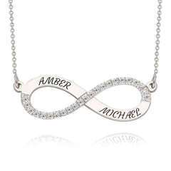 Personalize Name Engraved Infinity Necklace With Diamonds
