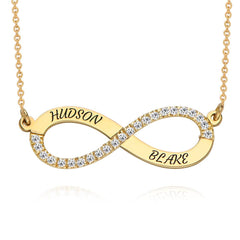 Personalize Name Engraved Infinity Necklace With Diamonds