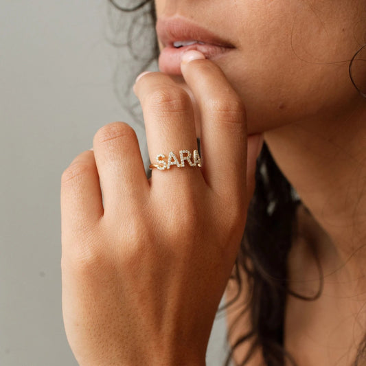 Personalized Dainty CZ Dimond Name Ring