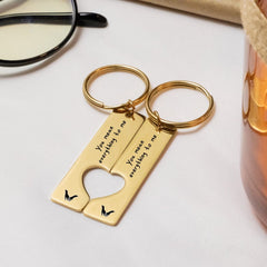 Personalized Couple's Heart Cutout Matching Keychains