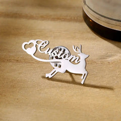 Custom Name Deer Brooch Elegant Reindeer Design