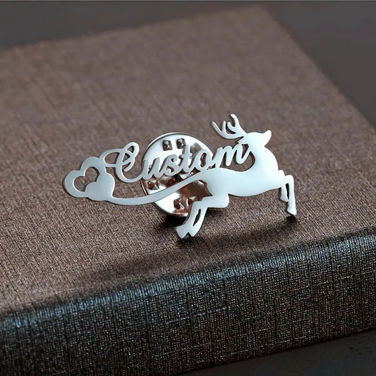 Custom Name Deer Brooch Elegant Reindeer Design