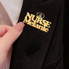 Custom Engraved Gold Nurse Name Tag Brooch