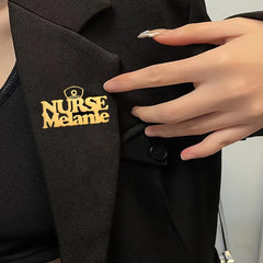 Custom Engraved Gold Nurse Name Tag Brooch