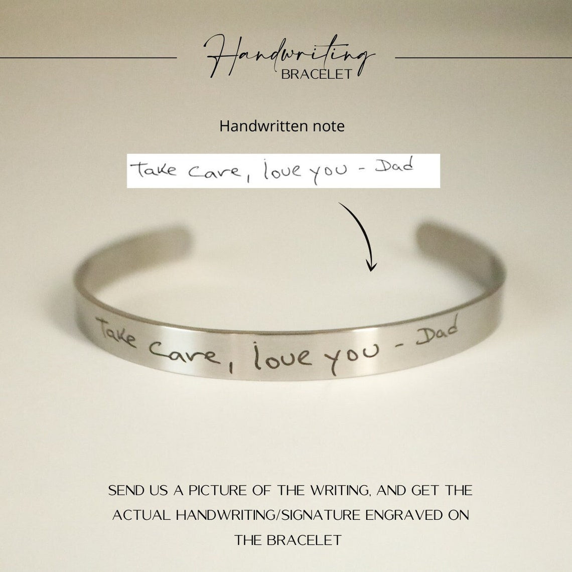 Personalized Actual Handwritten Cuff Bracelet - Jeluxa