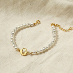 Personalized Old English Initial & Pearl Beaded Bracelet