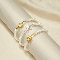 Personalized Old English Initial & Pearl Beaded Bracelet