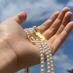 Personalized Old English Initial Pearl Beaded Necklace