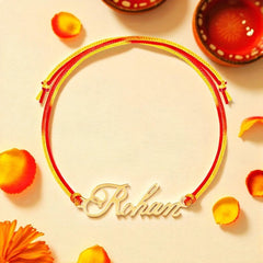 Custom Name Rakhi for Brother – 18K Gold Plated Signature Style - Handcrafted by Jeluxa
