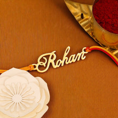 Custom Name Rakhi for Brother – 18K Gold Plated Signature Style - Handcrafted by Jeluxa