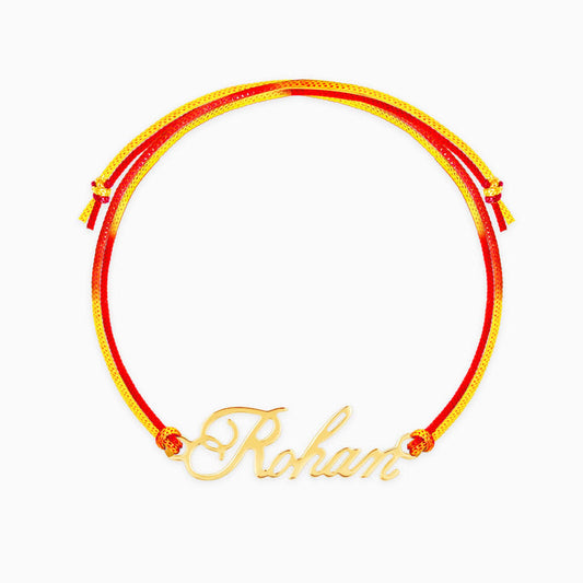 Custom Name Rakhi for Brother – 18K Gold Plated Signature Style - Handcrafted by Jeluxa