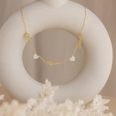 Personalized Custom Three Name With Dimond Heart Necklace