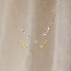 Personalized Custom Three Name With Dimond Heart Necklace