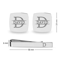 Personalized Initial or Name Square Cufflinks and Tie Clip Set