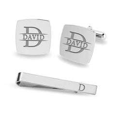 Personalized Initial or Name Square Cufflinks and Tie Clip Set