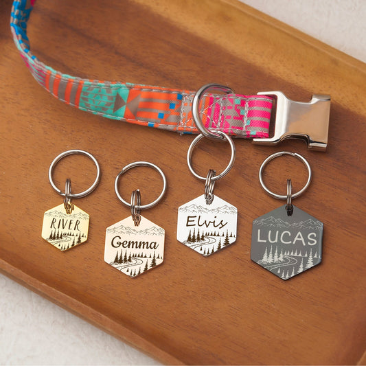 Personalized Mountain Forest Scene Dog-Pet Id Collar Tags