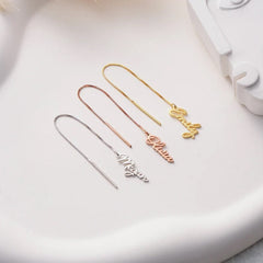 Custom Gold Script Name Dangle Threader Earrings