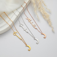 Personalized Name With Crescent Moon Necklace