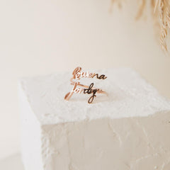 Personalized Signature Style Double Name Rings