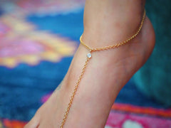 Pure 925 Sterling Silver White Topaz Foot Piece Anklet