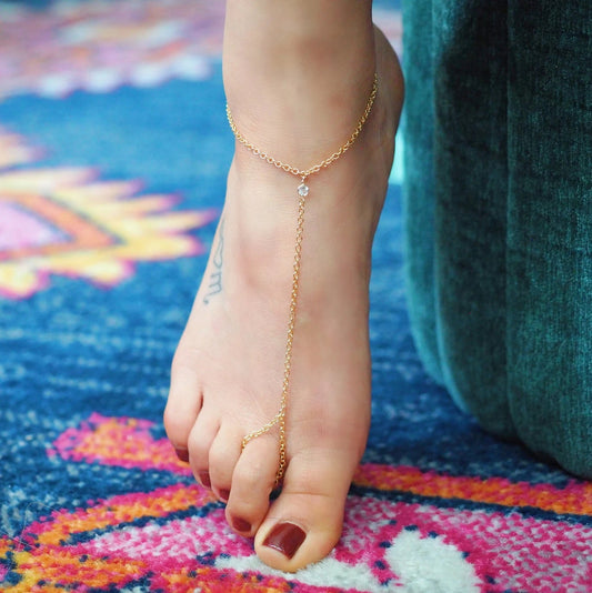 Pure 925 Sterling Silver White Topaz Foot Piece Anklet