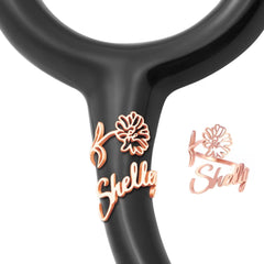 Personalized Stethoscope Birth flower Doctor Name I'D Tag