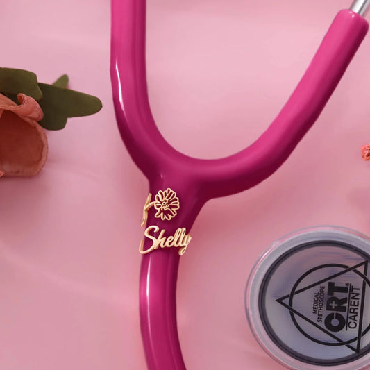 Personalized Stethoscope Birth flower Doctor Name I'D Tag