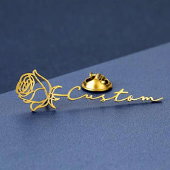 Custom Name Birth Flower Lapel Brooch