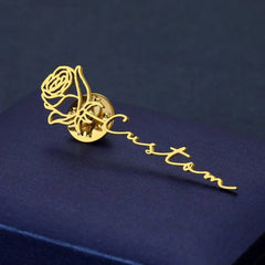 Custom Name Birth Flower Lapel Brooch