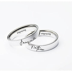 Handwriting Cross Engraving Couple Ring
