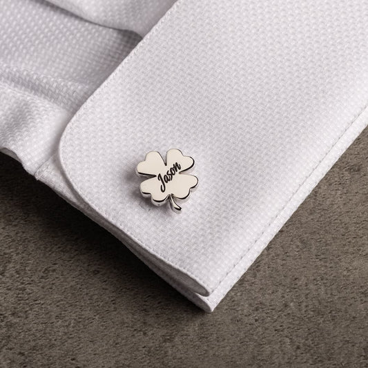 Four Leaf Clover Cufflinks - Personalized Engraved Initial Cufflinks