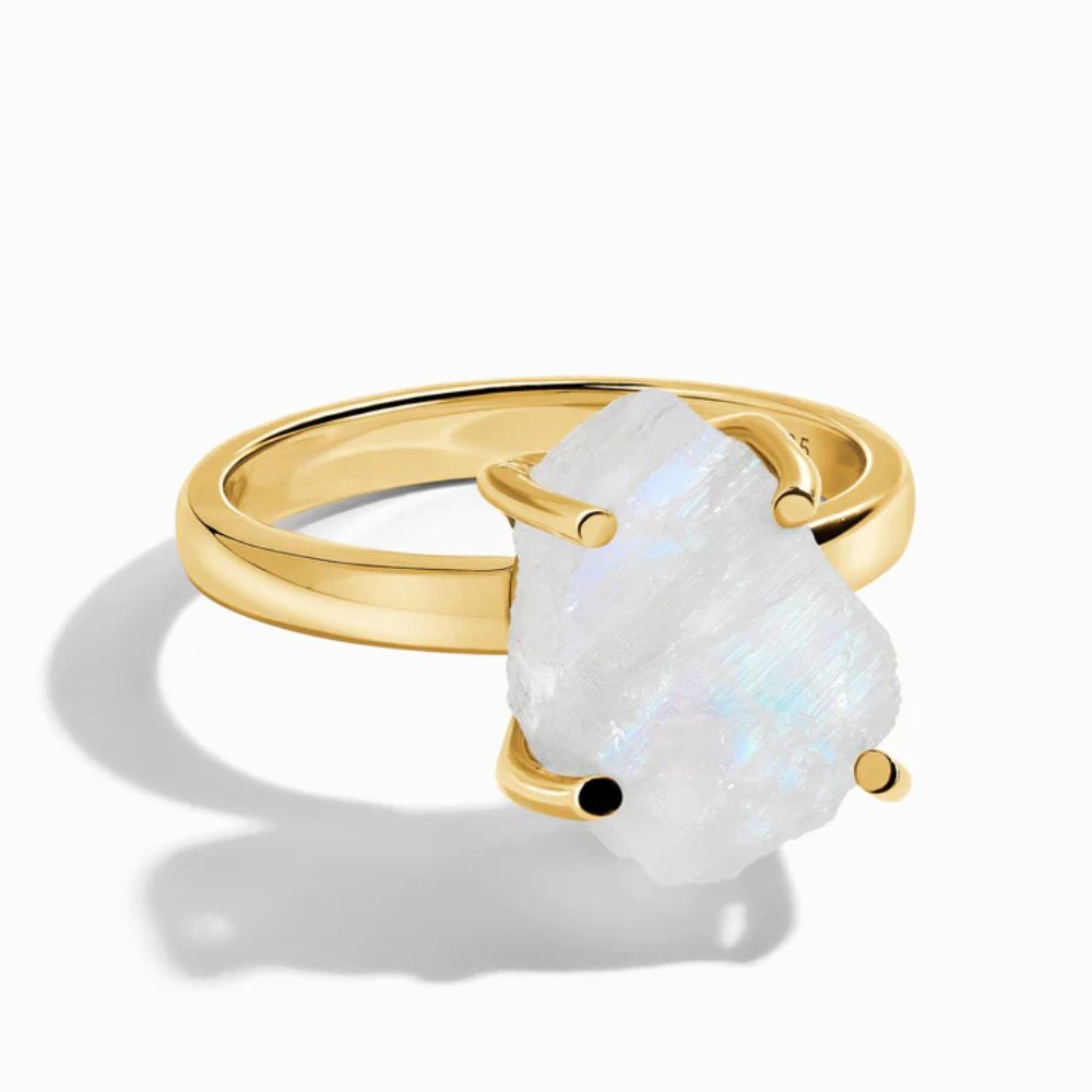 925 Sterling Silver Raw Crystal Moonstone Ring