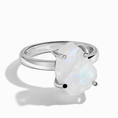 925 Sterling Silver Raw Crystal Moonstone Ring