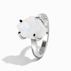 925 Sterling Silver Raw Crystal Moonstone Ring